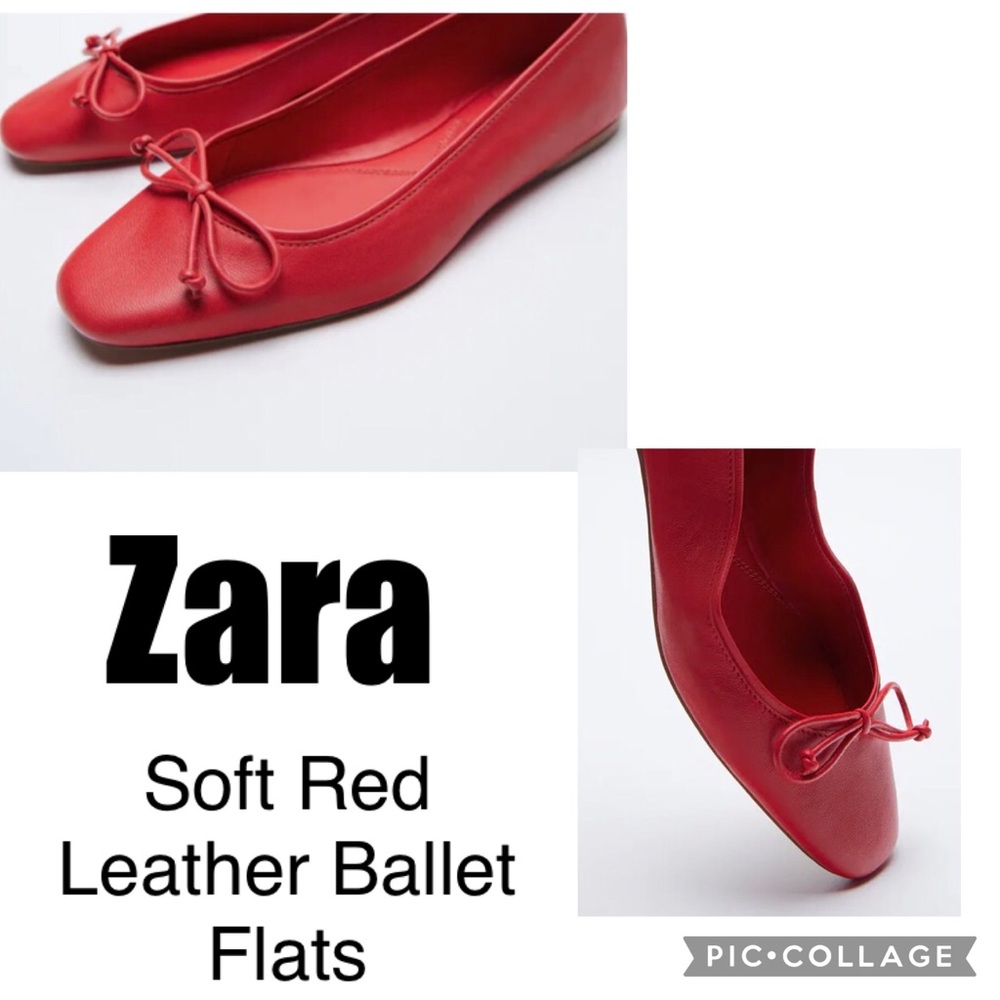 Zara Soft Red Leather Ballet Flats
